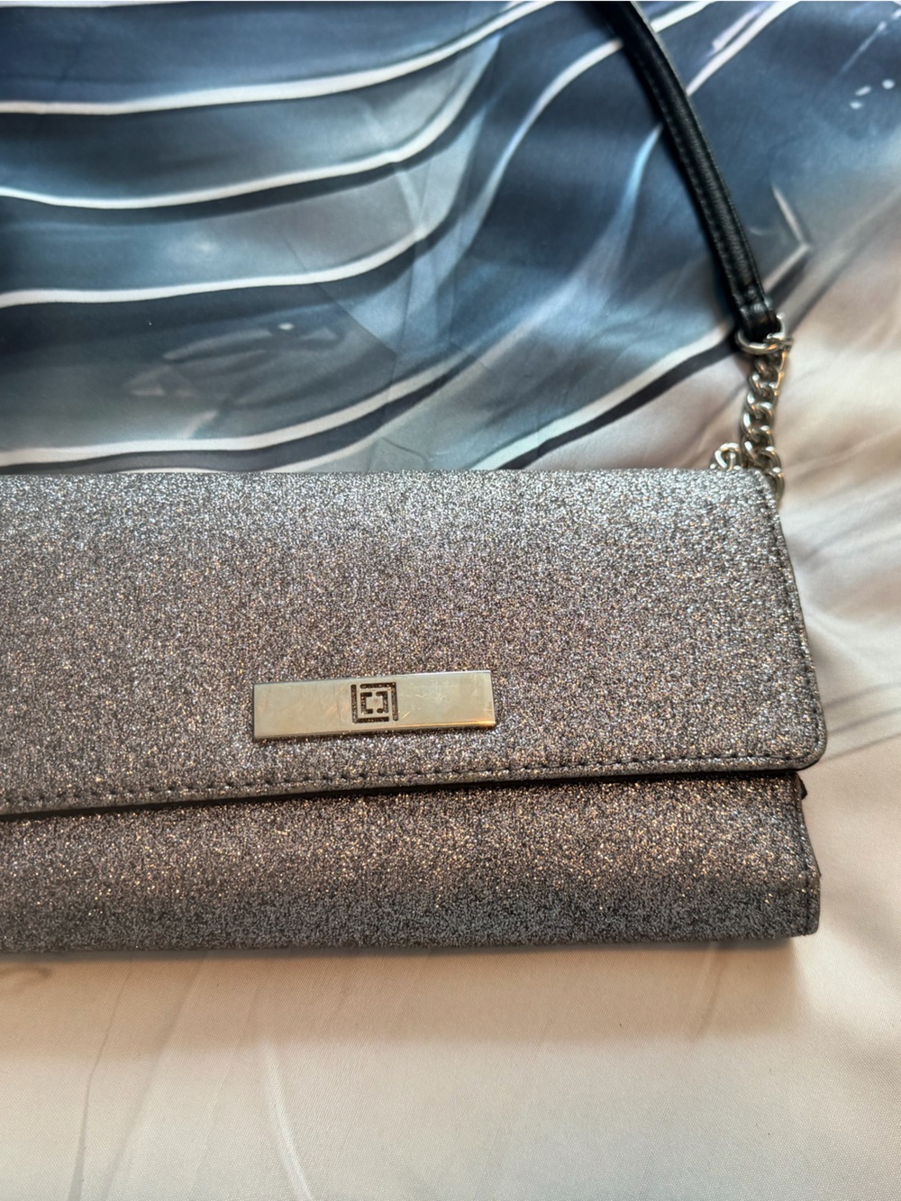 Sparkle Evening Clutch - Silver Glitter Shoulder Bag